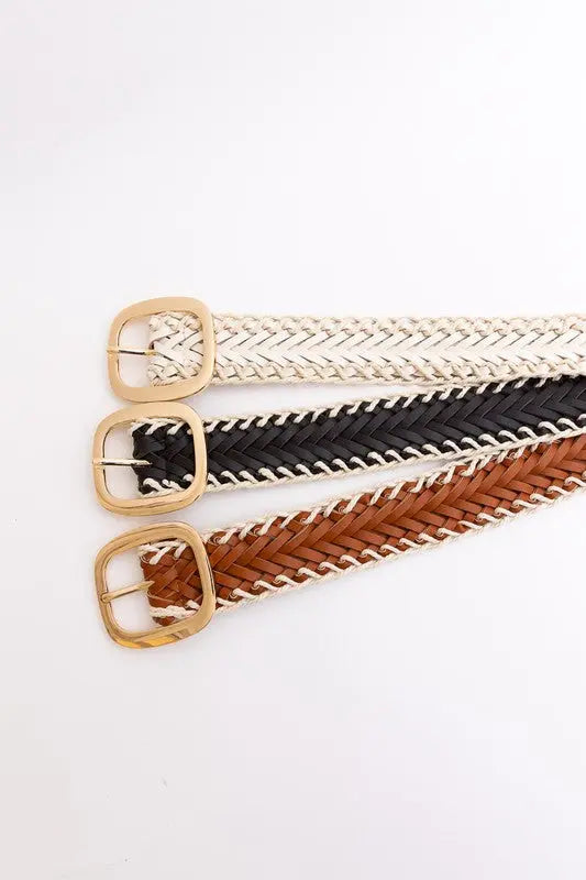 Crochet Trimmed Woven Leather Belt Leto Collection