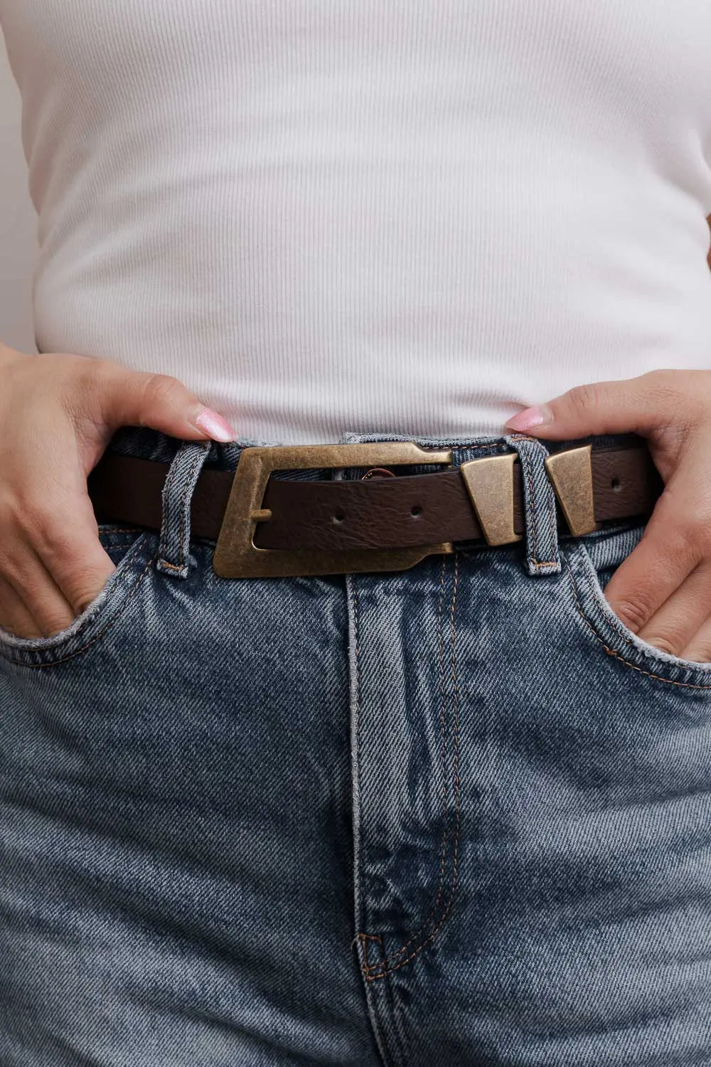 Minimalist Vegan Leather Belt – Sleek & Adjustable Buckle Strap Boho Clothing and Accessories