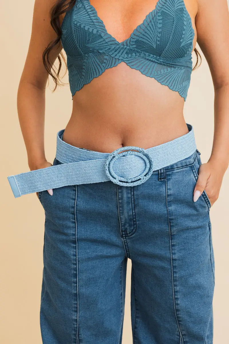Coastal Weave Oval Raffia Buckle Belt π Leto Collection