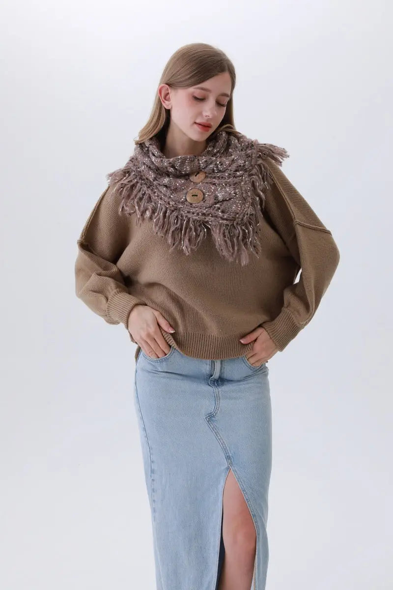 Organic Coconut Button Infinity Scarf – Textured Cocoon Wrap 🌿🧣 Leto Collection