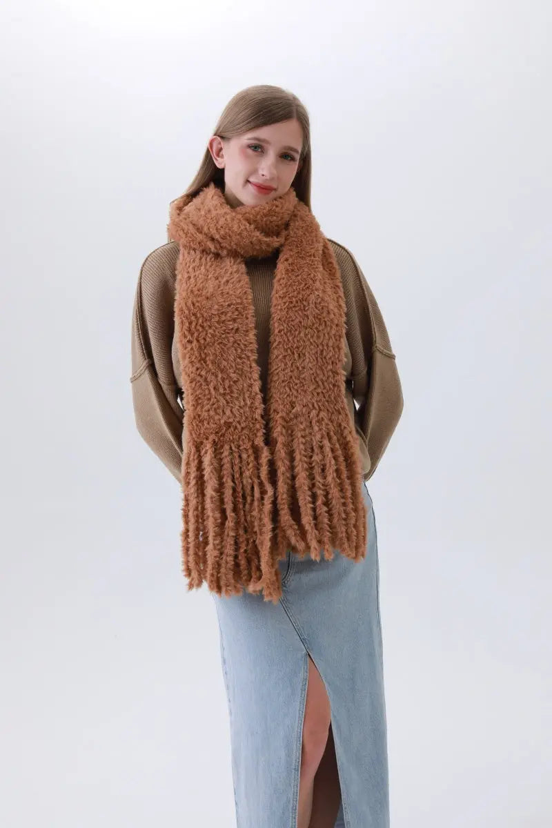 Luxe Bouclé Knit Scarf – Textured Elegance with Fringe❄️✨ Leto Collection