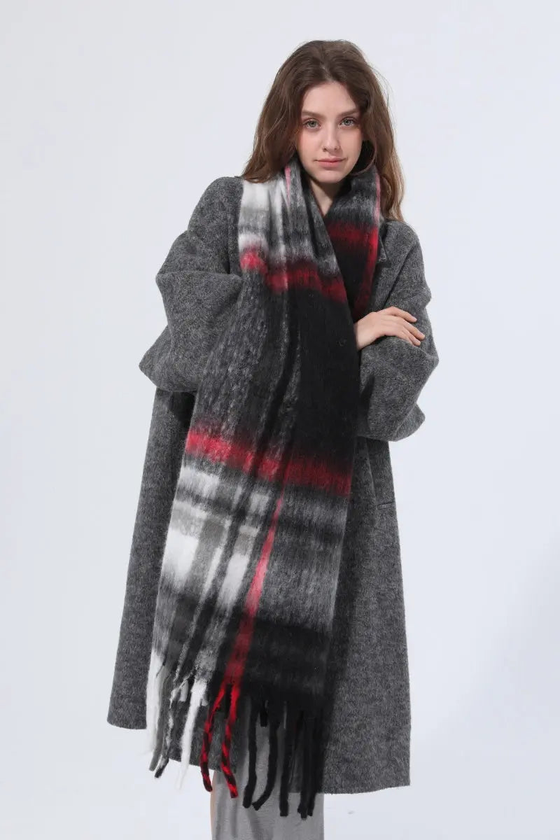 Women Color Block Plaid Tassel Scarf Soft Thick Warm Winter Wrap Shawl 🧣❄️ Leto Collection