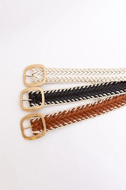 Crochet Trimmed Woven Leather Belt Leto Collection