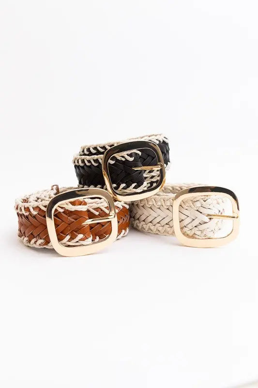 Crochet Trimmed Woven Leather Belt Leto Collection