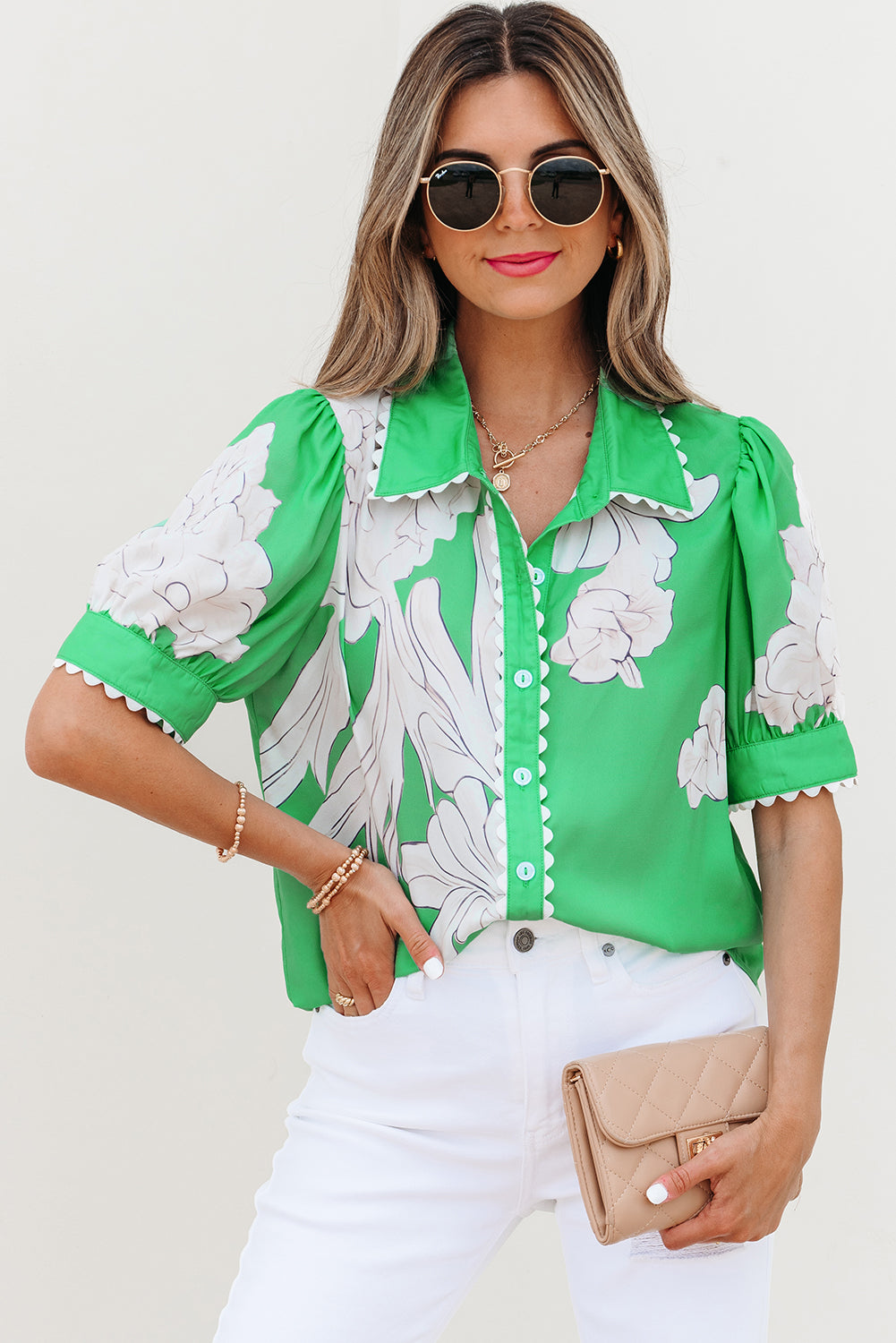 Celina Floral Ric Rac Edge Sleeve Blouse-3