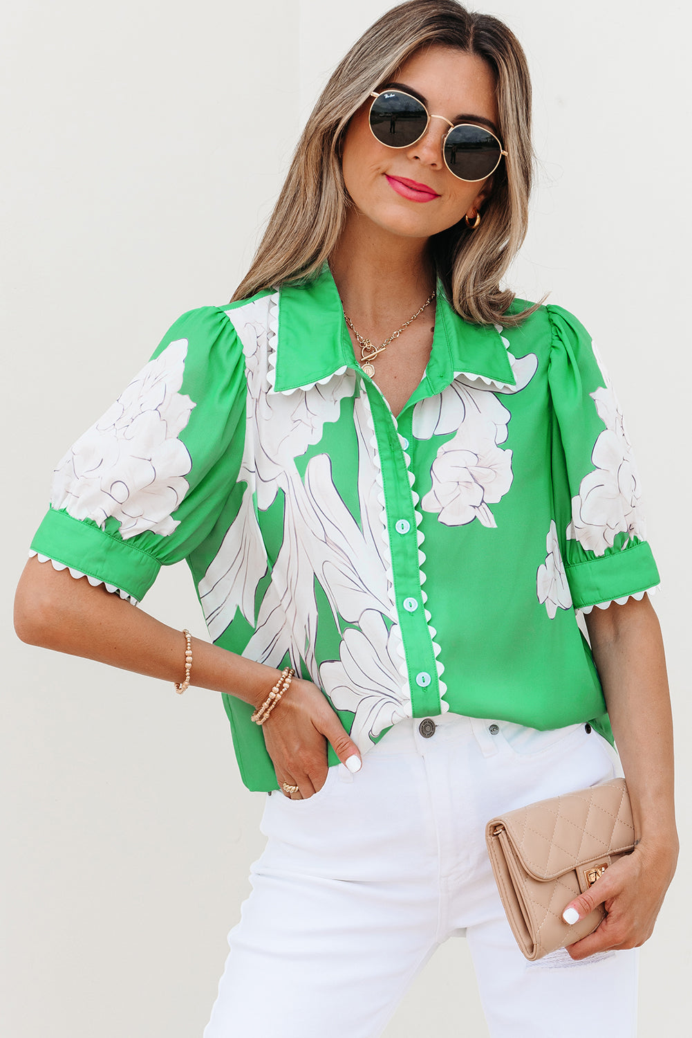 Celina Floral Ric Rac Edge Sleeve Blouse-0