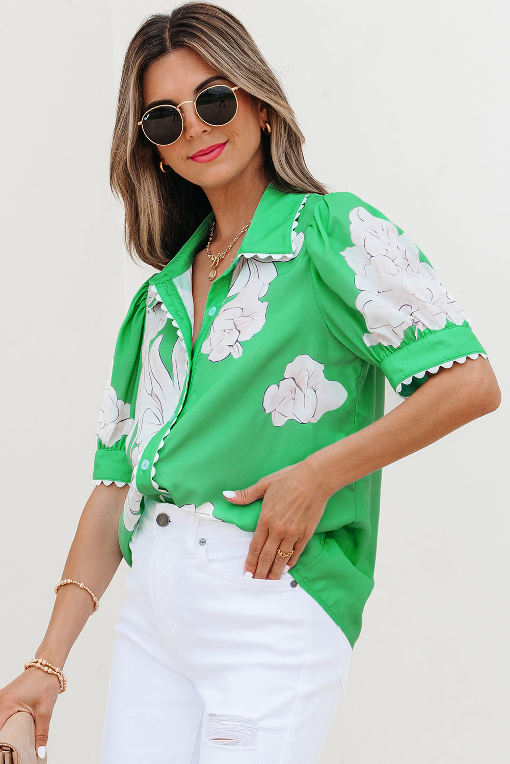 Celina Floral Ric Rac Edge Sleeve Blouse-2