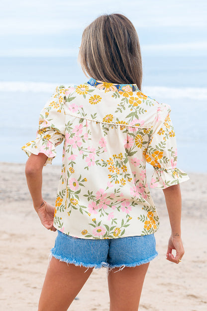 Gwen Crochet V Neck Boho Floral Blouse-1