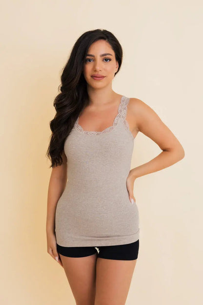 Everyday Lace Trim Ribbed Tank Top Leto Collection