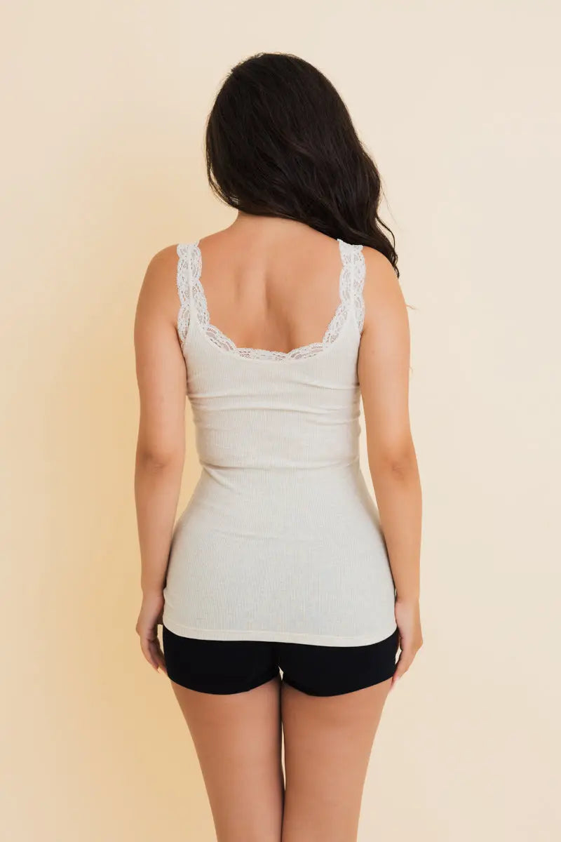 Everyday Lace Trim Ribbed Tank Top Leto Collection
