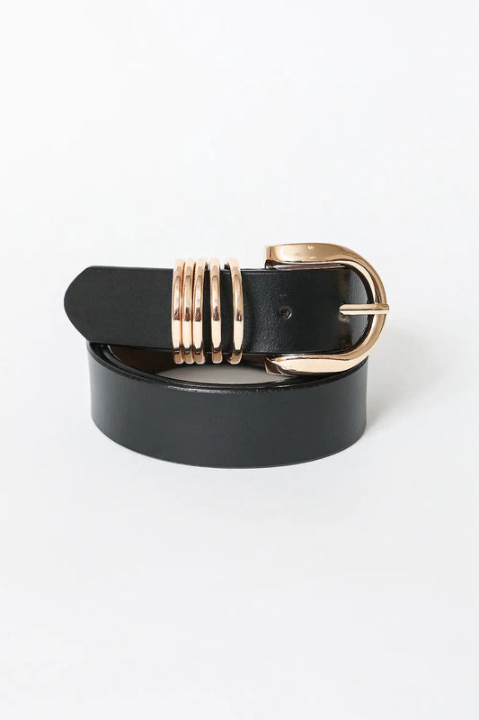 Camel Leather Belt – Gold Buckle & Accent Ring Detail Leto Collection