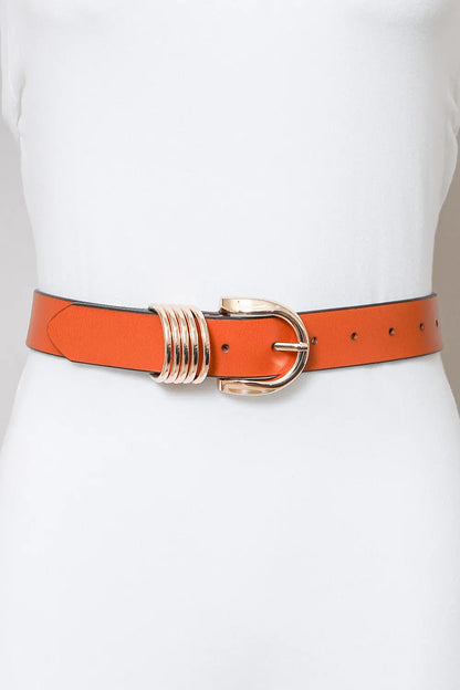 Camel Leather Belt – Gold Buckle & Accent Ring Detail Leto Collection