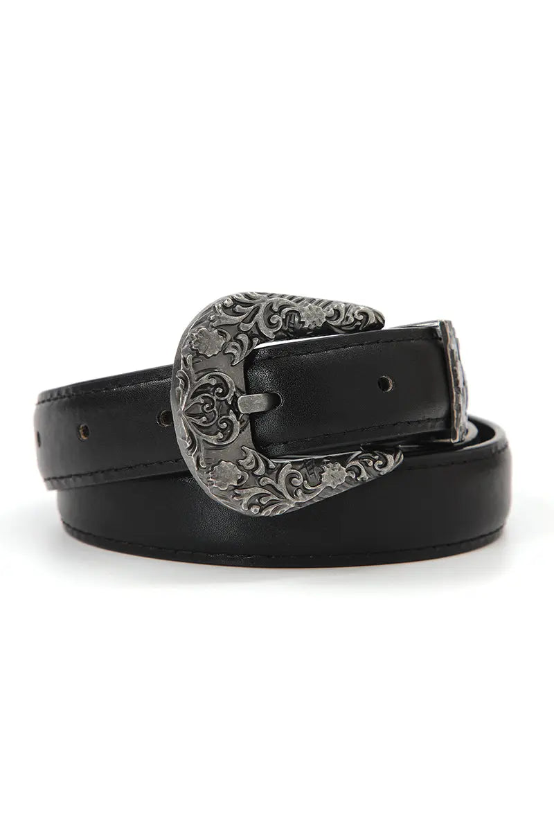 Antique Floral Engraved Western Skinny Belt 🦬 Boho Clothing and Accessories