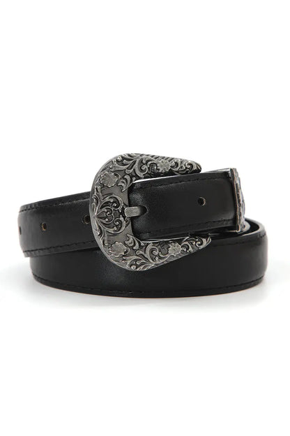 Antique Floral Engraved Western Skinny Belt 🦬 Boho Clothing and Accessories