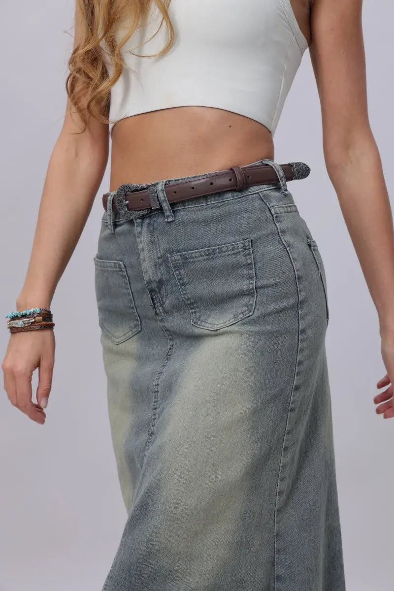 Antique Floral Engraved Western Skinny Belt 🦬 Boho Clothing and Accessories