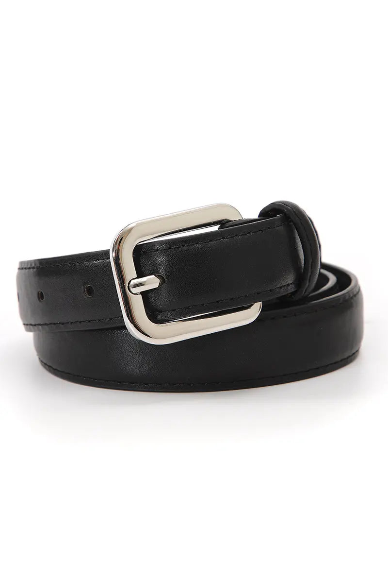 Sleek Classic Silver Buckle Belt - Timeless Function Boho Clothing and Accessories