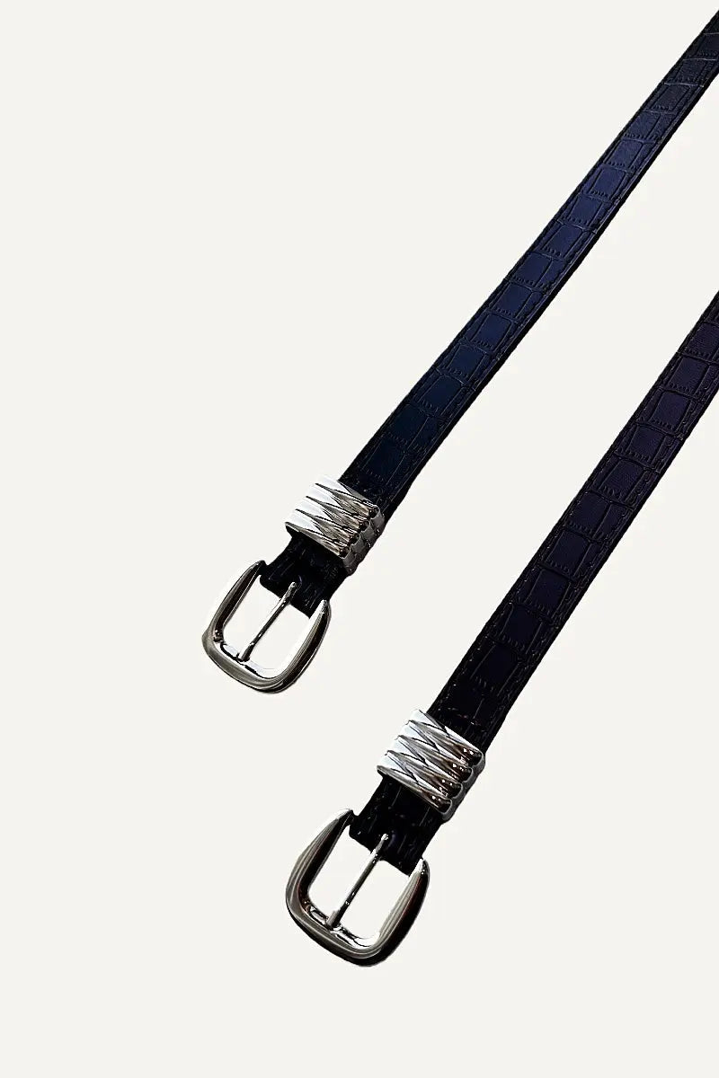 Wild Elegance: Faux Alligator Skin Patterned Leather Belt Leto Collection