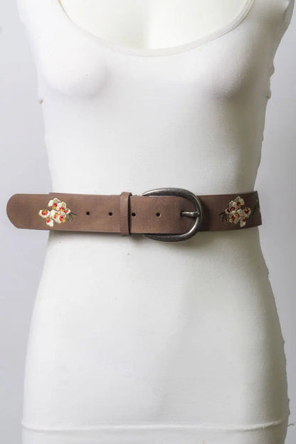 Leto Collection Hibiscus embroidered belt with decorative embroidery, designed for hats and hair accessories.