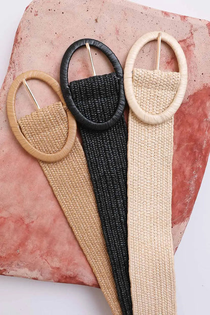 Raffia Oval Buckle Belt Leto Collection