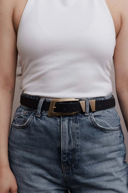 Minimalist Vegan Leather Belt – Sleek & Adjustable Buckle Strap Boho Clothing and Accessories