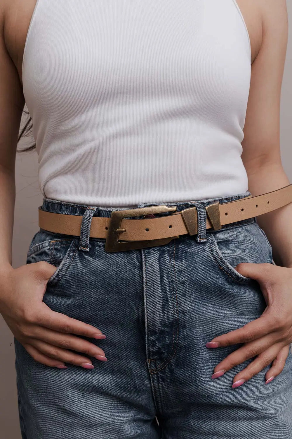 Minimalist Vegan Leather Belt – Sleek & Adjustable Buckle Strap Boho Clothing and Accessories