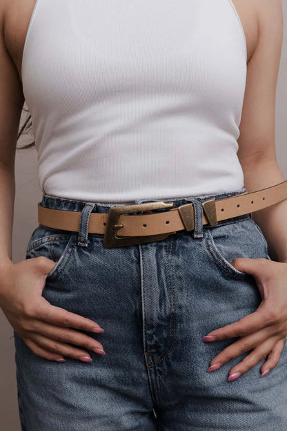 Minimalist Vegan Leather Belt – Sleek & Adjustable Buckle Strap Boho Clothing and Accessories
