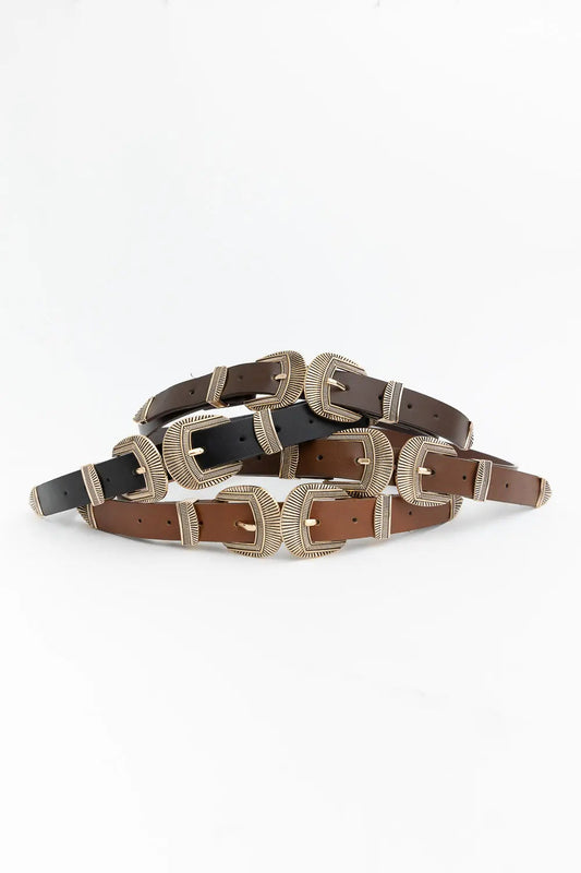 Double Buckle Western Belt – Edgy Faux Leather Statement Leto Collection
