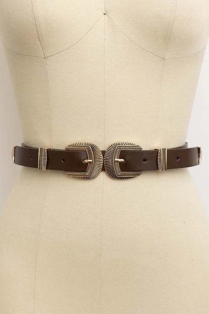 Double Buckle Western Belt – Edgy Faux Leather Statement Leto Collection
