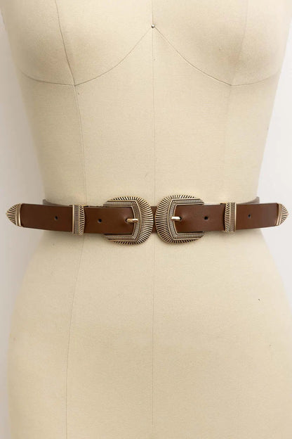 Double Buckle Western Belt – Edgy Faux Leather Statement Leto Collection