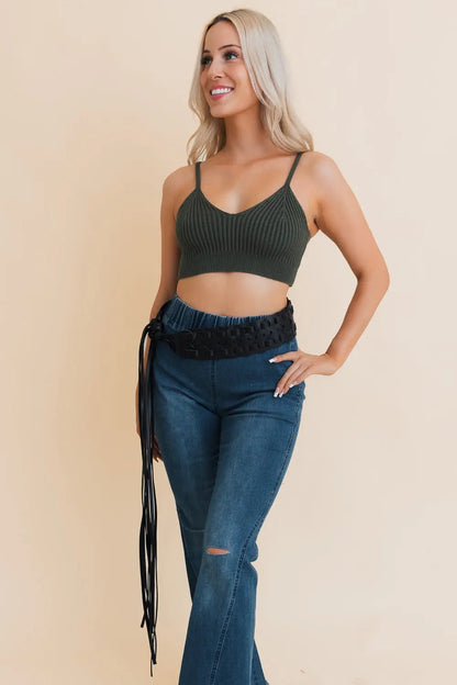 Wide Woven Leather Waist Tie Up Belt Leto Collection