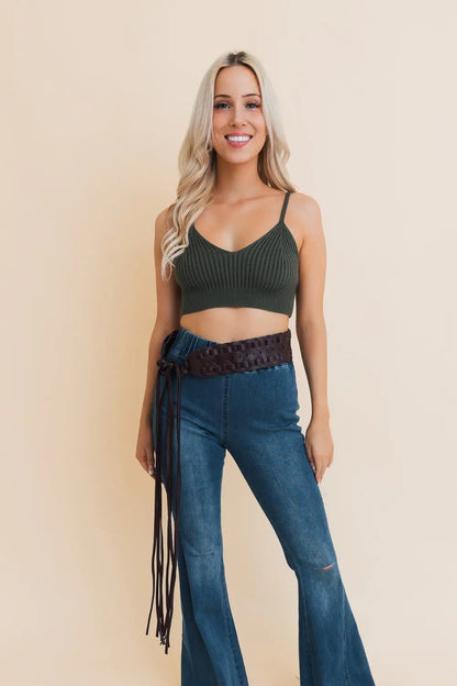 Wide Woven Leather Waist Tie Up Belt Leto Collection
