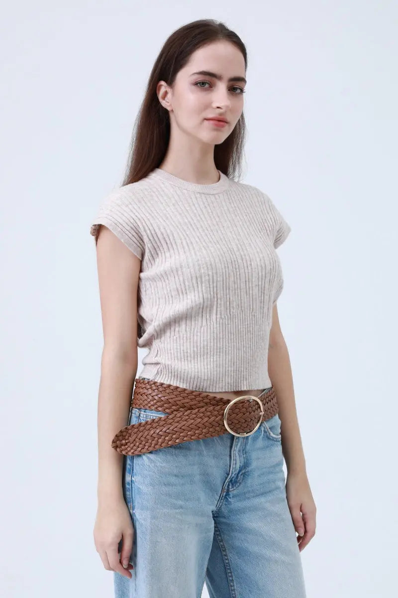 Wide Braided Belt – Gold Oval Buckle Statement Piece Leto Collection
