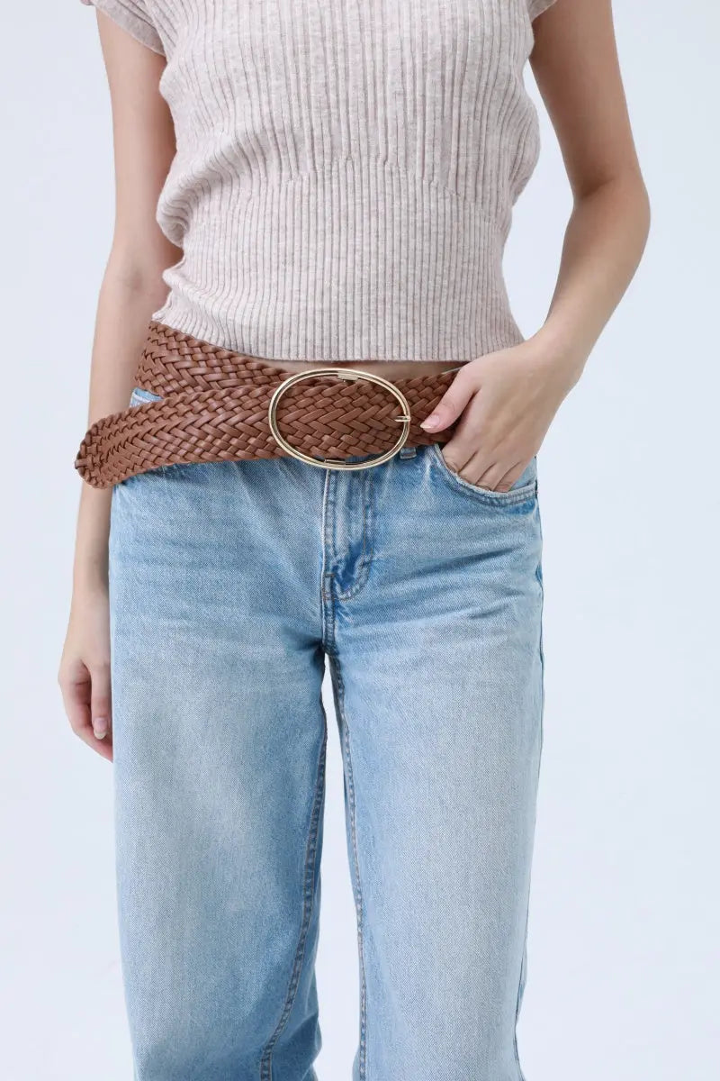Wide Braided Belt – Gold Oval Buckle Statement Piece Leto Collection