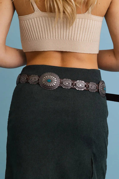 Boho Turquoise Concho Belt with Western Accents Leto Collection