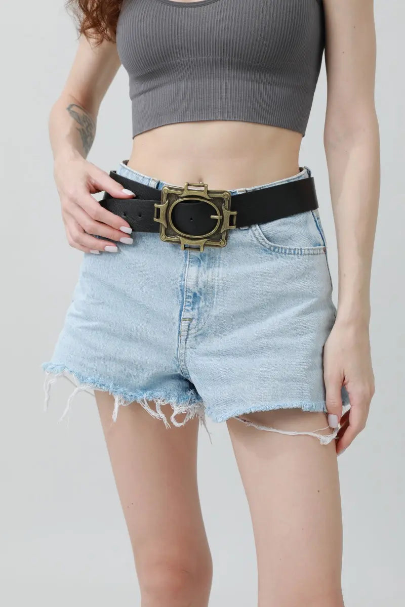 Vintage Western Belt – Geometric Buckle Cowboy Style 🤠⛓️ Leto Collection