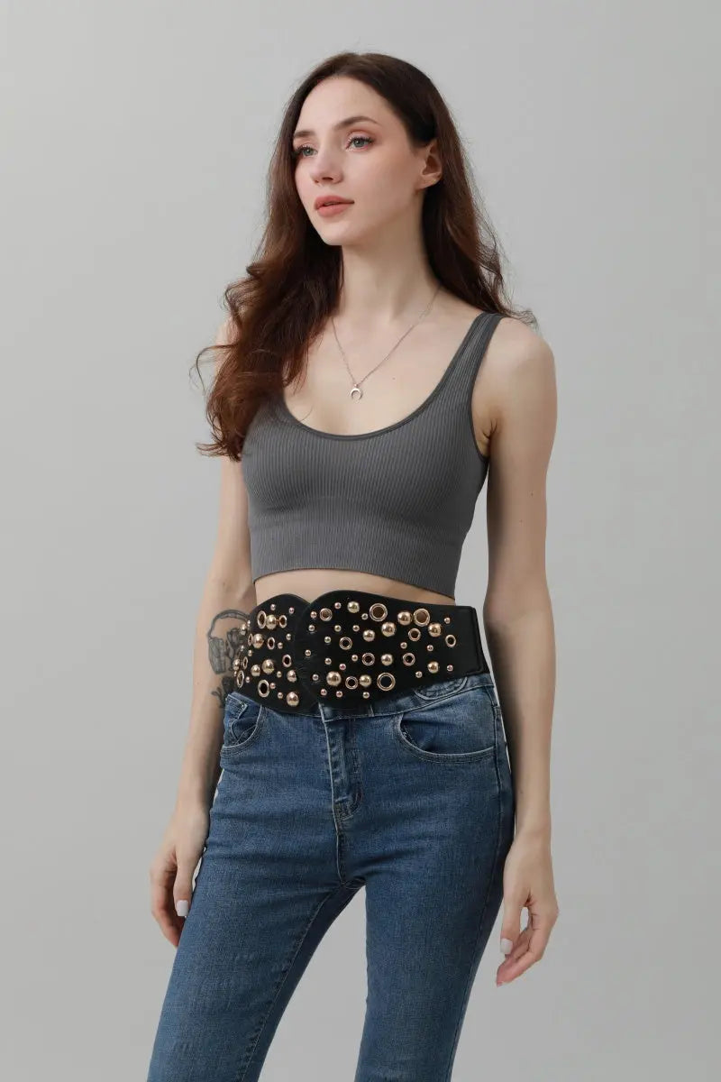 Western Wide Rivet Belt – Vintage Cowboy Chic 🤠✨ Leto Collection