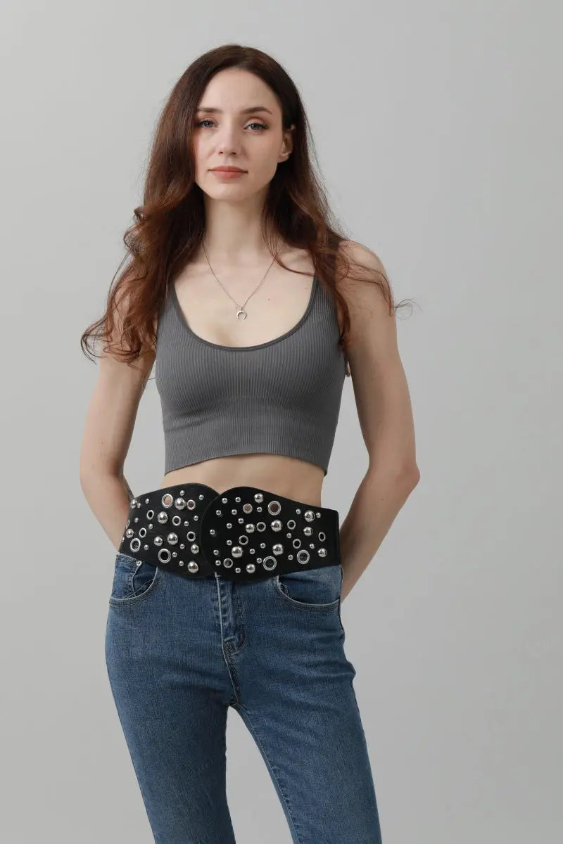 Western Wide Rivet Belt – Vintage Cowboy Chic 🤠✨ Leto Collection