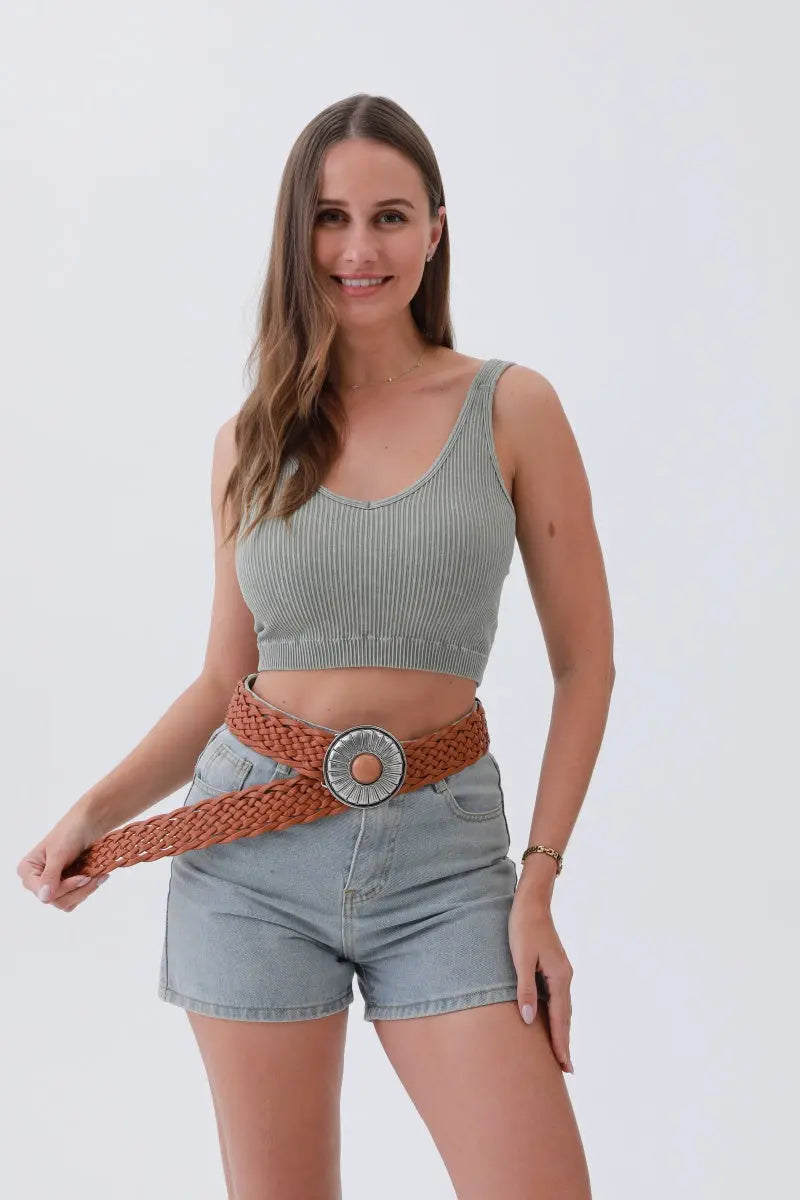 Stone-Embedded Round Buckle Bohemian Wide Belt – Vintage Elegance🌿💎 Leto Collection