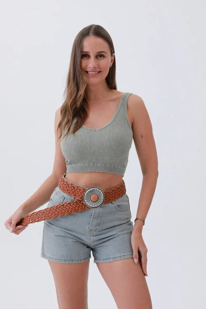 Stone-Embedded Round Buckle Bohemian Wide Belt – Vintage Elegance🌿💎 Leto Collection