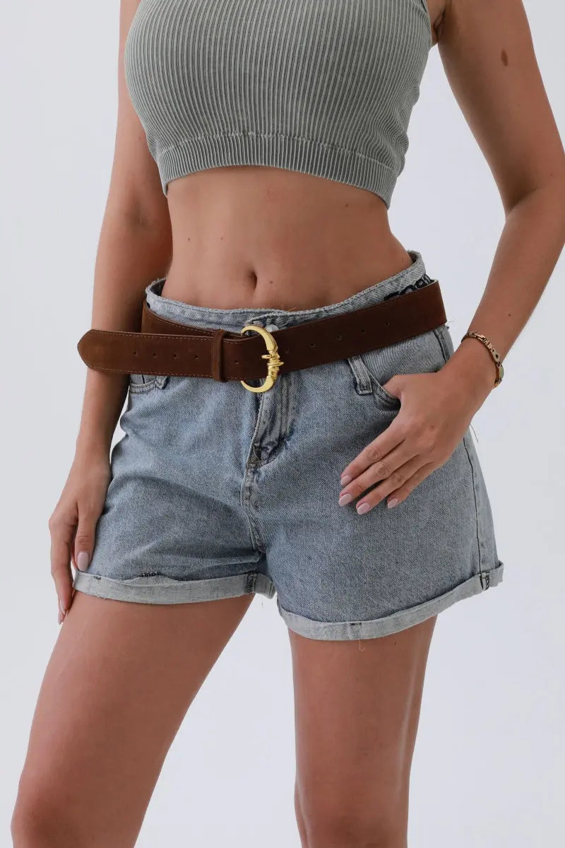 Chic Modern Suede Belt – Gold Circle Buckle for Effortless Style ✨💫 Leto Collection