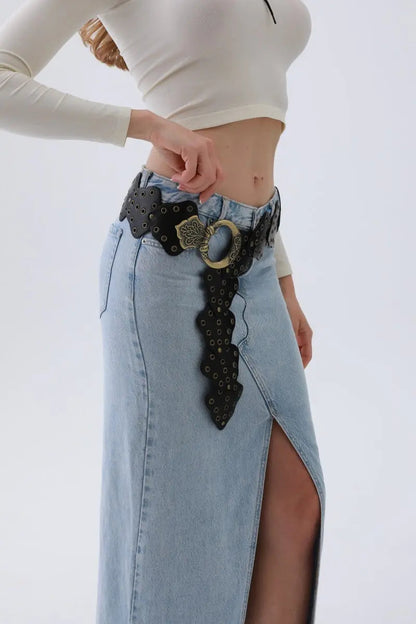 Vintage Leaf Stud Belt – Adjustable Bohemian Waist Cincher🌿✨ Leto Collection
