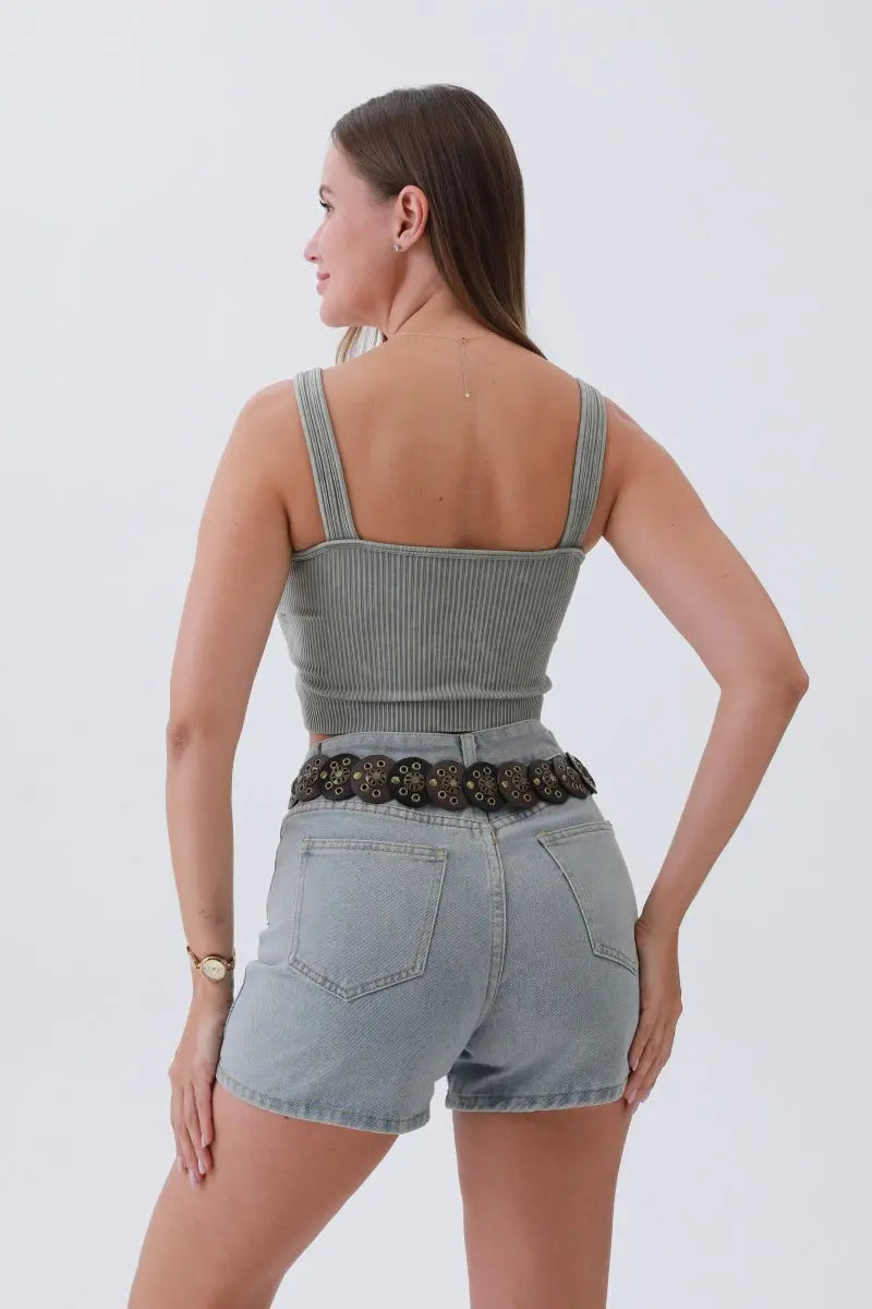Rustic Dual-Tone Western Belt – Distressed Disc Buckle🤠✨ Leto Collection