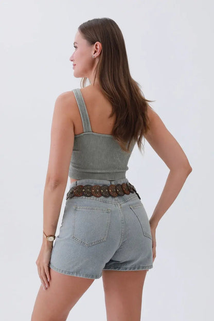 Rustic Dual-Tone Western Belt – Distressed Disc Buckle🤠✨ Leto Collection