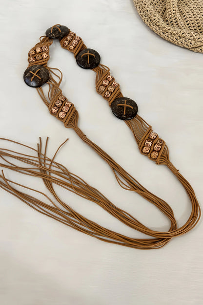 Boho Macrame Waist Chain – Coconut Shell & Fringe Belt 🌿🥥 Leto Collection
