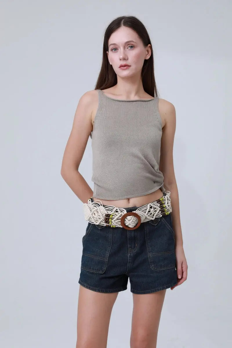 Off-White Braided Rope Belt – Boho Round Buckle Design 🌾✨ Leto Collection
