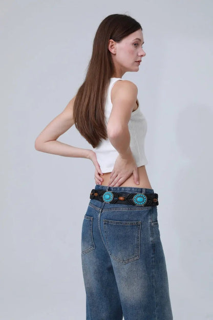 Bohemian Waist Rope – Adjustable Braided Belt with Turquoise Beads🩵 Leto Collection