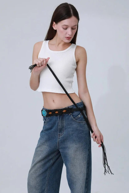 Bohemian Waist Rope – Adjustable Braided Belt with Turquoise Beads🩵 Leto Collection