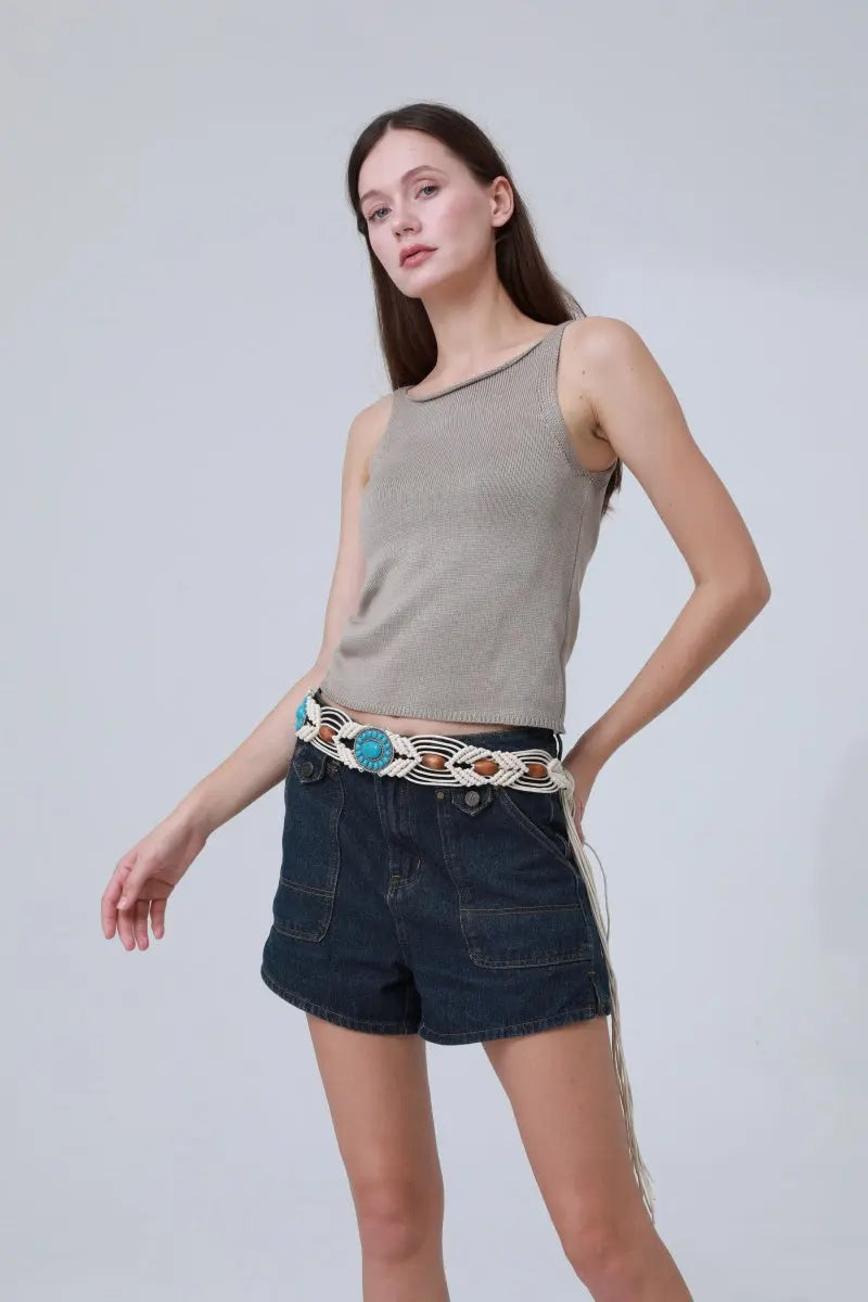 Bohemian Waist Rope – Adjustable Braided Belt with Turquoise Beads🩵 Leto Collection
