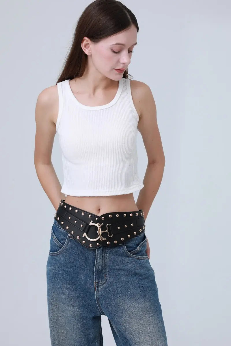 Vintage Bohemian Wide Belt – Studded Leather Waist Cincher ⛓️🌹 Leto Collection