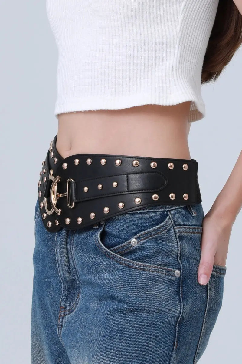 Vintage Bohemian Wide Belt – Studded Leather Waist Cincher ⛓️🌹 Leto Collection